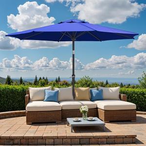 Outdoor Patio Umbrella, Table Umbrella with Push Button Tilt and Crank, 8 Ribs Market Umbrella