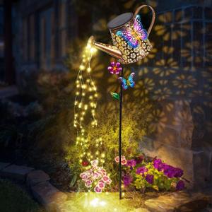 Solar Watering Can with Lights Outdoor Garden,Waterproof Garden Stake Lights Decoration for Yard Lawn Patio Pathway Front Porch Landscape Gardening Gifts for Mom Grandma Women Birthday Gift (Butterfly-Blue-Purple)