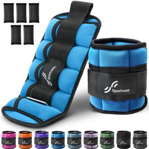 Sportneer Adjustable Ankle Weights for Women and Men 7 lbs/Pair Adjustable Leg Weights with Secure Straps, Strength Training Weighted for Yoga, Walking, Running, Aerobics, Gym, Physical Therapy (Blue)
