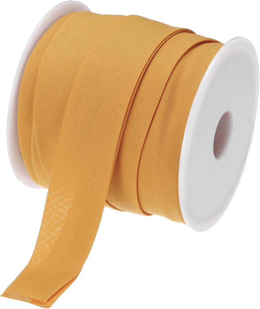 MECCANIXITY 1 Inch Double Fold Bias Tape Continuous Bulk Cotton Bias Tape for Sewing Seaming Quilting Hemming Binding Crafts (Dark Yellow 25 Yards)