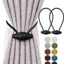 Magnetic Curtain Tiebacks with Upgrade Larger Magnet, 2 Pack 16 Inch Drapery Holdbacks for Indoor & Outdoor Curtain - Black