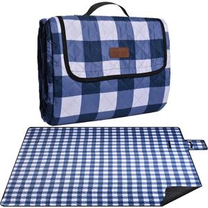 Extra Large Picnic Blanket 80''x 80'' Waterproof Foldable Picnic Mat for Beach, 5-Layer Outdoor Blanket for 6 to 8 Adults,Camping Grass Lawn Park Accessories Couple Park Wedding Registry(Navy Blue)