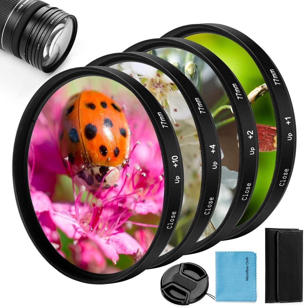 77mm Close-up Filter Kit 4 Pieces(+1,+2,+4,+10) Macro Filter Accessory Close-up Lens Filter Kit Set with Lens Filter Pouch for Canon Nikon Sony Pentax Olympus Fuji DSLR Camera+Lens Cap