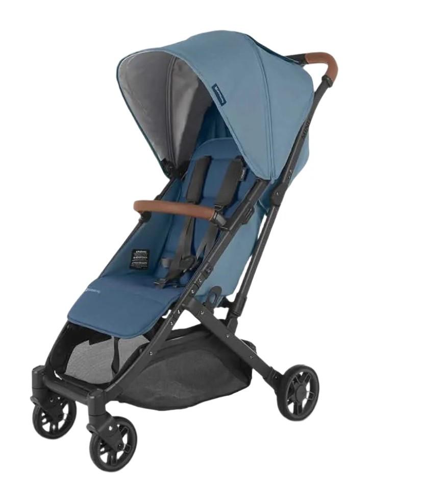 UPPAbaby Minu V2 Travel Stroller/Lightweight, Portable Design/One-Hand Fold/Shoulder Strap and Leather Bumper Bar Included/Gwen (Green Mélange/Carbon Frame/Saddle Leather)