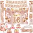 Sweet 16 Party Decorations 16th Birthday Decorations Backdrop, Banner, Honeycomb Centerpieces, Hanging Swirls, Porch Banner, Balloons, Sash, Pom Poms, Crown