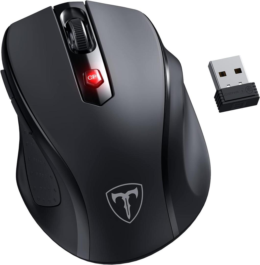 Wireless Mouse, D-09 Computer Mouse USB Cordless Mice for Laptop, Ergo Grips, Lightspeed 5-Level 2400 DPI, 16 Months Battery, Portable for PC Mac Chromebook (Black) (1 Pack)