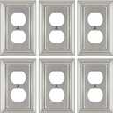 Metal Wall Plate for Electrical Outlets, Decorative Brushed Nickel Switch Plates Outlet Cover, Light Switch Cover Plate, 1-Gang Wall Plates (Duplex Outlet, 6 Pack)