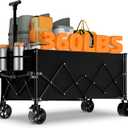 Favoyard Extra Large Collapsible Wagon Carts Foldable 220L & 360LBS Folding Wagons w/All-Terrain Wheels & Brakes Portable Utility Shopping Cart for Beach Grocery Sports Garden Camping Outdoor, Black