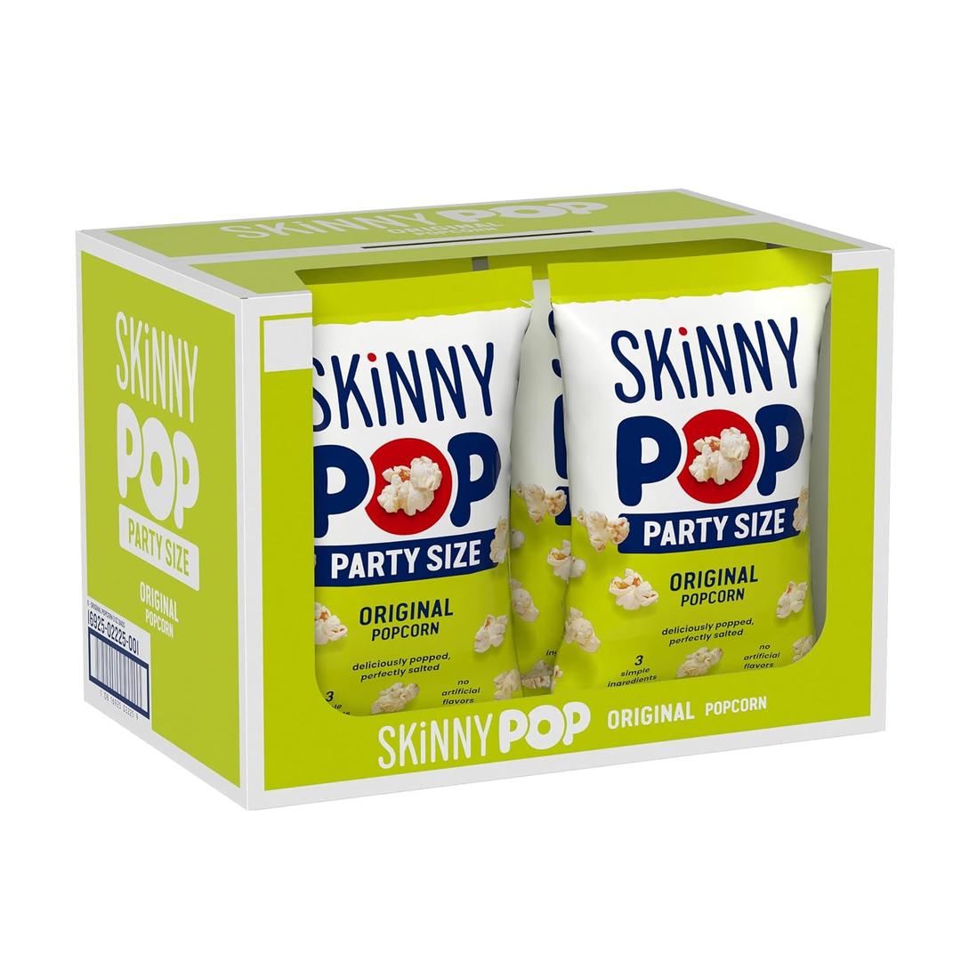 SkinnyPop Popcorn, Original, Whole Grain, Dairy-Free Snack, 8oz Family Size Bags (6ct), BBD 10/31/2026