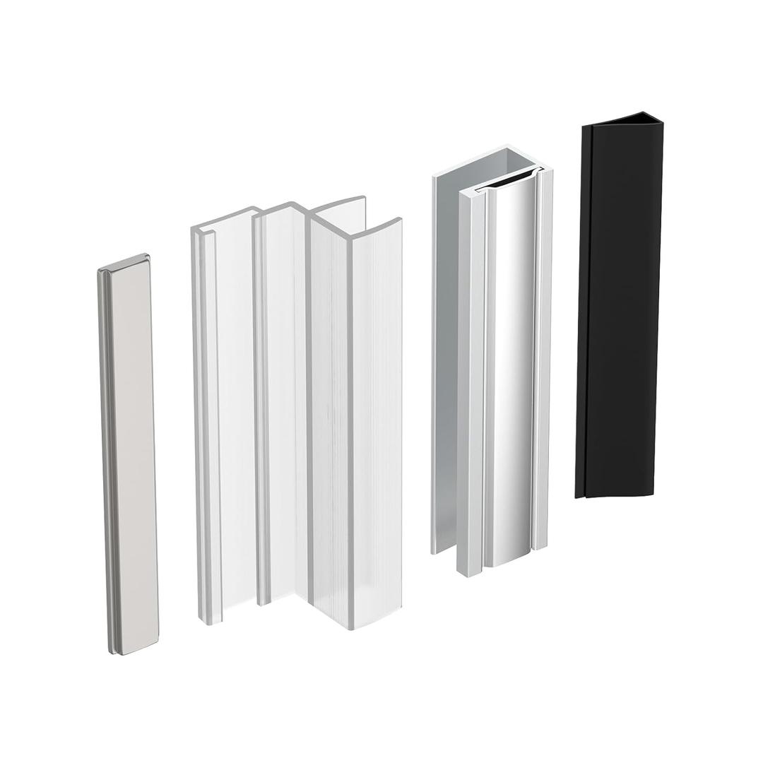 3" Clear Polycarbonate U-Channel with Magnet for 3/8" Frameless Glass Shower Door,U Channel Door Frame with Metal Strike for 1/8" 5/32" 3/16" and 1/4" Thick Swing Glass Shower Doors