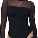 Nebility Women Long Sleeve Bodysuit Turtleneck - Mesh Shapewear Body Suit Tops Thong Going Out Tops Fall Outfits (Small, Black)