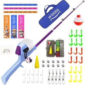 WIDDEN Kids Fishing Pole, Portable Telescopic Fishing Rod, Toddler Collapsible Fishing Rod and Reel Combo with Tackle Box for Boy, Girl, Youth, Beginner, Over 3 Years Old (Misty Blue & Magic Purple)
