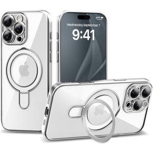 IAIYOXI Magnetic Invisible Stand for iPhone 16 Case 6.1" [Compatible with Magsafe], Full Body Protective Cover, Slim Clear Cover with Holder for Women Men Girls, Silver
