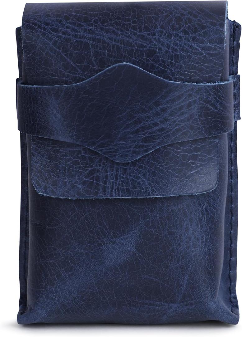 Blue Leather Playing Card Storage Case - Handcrafted Full-Grain Leather Playing Cards Storage Box - Coin Pouch Money Organizer Cases, Fits Poker & Bridge Size Cards, Playing Card Travel Case