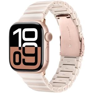 V-MORO Resin Band Compatible with Apple Watch Series 7/8/9/10/11 41mm/40mm/38mm/42mm Fashion Cute Strap for iWatch Series 6/5/4/3/2/1/SE/SE 2 Lightweight Bracelet Wristband Women(Classic Milk Tea)