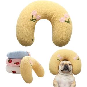 U-Shaped Calming Pillow for Cats and Dogs - Super Soft Plush Fabric, Cozy Headrest, Neck Support for Deep Sleep, Kitten Headrest, Pet Bed (Yellow)
