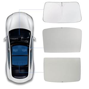 TSELLER for Tesla Model Y Sunshade Roof Sunroof Shade Upgrade 3.0 Accessories 2025 2024 2023 2022 2021 2020(Ice Grey) & Tesla Model Y Windshield Sunshade Front Window Sun Shade Block UV Rays Heat