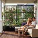 Privacy Planters for Patio Metal Raised Garden Bed with Trellis and Privacy Screen, 71"47.2"16" Planter Box with Drainage Holes for Climbing Plants, Vegetables, and Vines, Outdoor Backyard Black