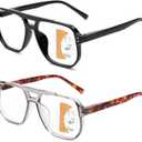 JO Progressive Multifocus Reading Glasses Men Women Oversize XL - No Line Progressive Reader Half-Rim for Mid-Near (Black/Tortoise)
