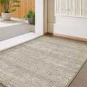 Color&Geometry Thin Indoor Door Mat with Non Slip TPE Backing, 32"x48", Low Profile Front Door Mat, Washable Entry Rugs Mats for Inside Entryway, Hallway, Easy to Clean, Oatmeal Stitch (Geometric-beige and Camel)