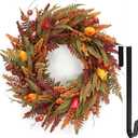 24’’ Fall Wreath - Fall Wreaths for Front Door with Foliage, Berry Cattails and Flowers for Outdoors, Indoor Walls, Windows, Holidays, Thanksgiving,Harvest Wreaths Fall Decorations