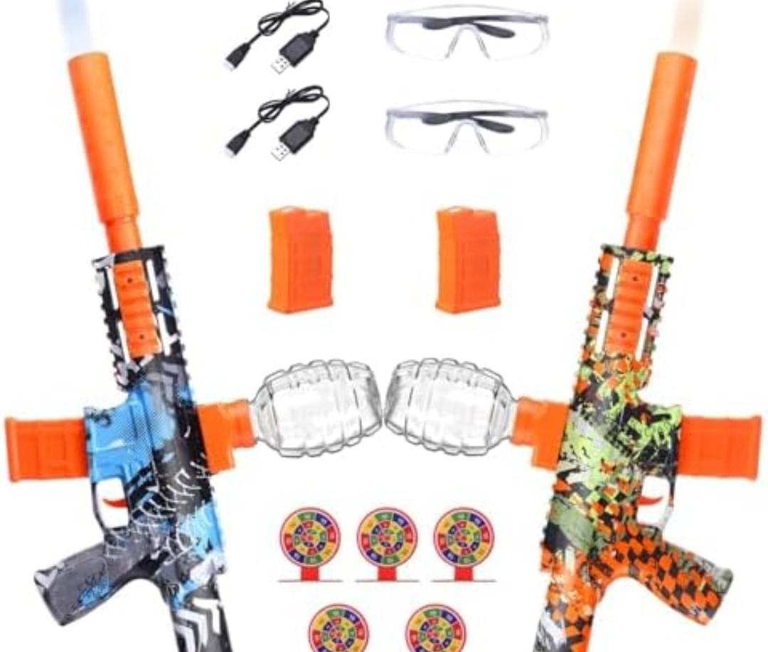 2 Pack Gel Splatter Blasters, Full Auto Electric Splatter Ball Toy, 10 Rounds Per Seconds, 50000+, 600 Hopper, 2 Rechargeable Batteries, Outdoor Activities Team Game Toy for Age 12+ Year Up No Classes