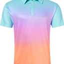 uideazone Mens Golf Shirt Dry Fit Athletic Polo Shirts Moisture Wicking Performance 3D Print Short Sleeve (Small, Gradient Colorful)