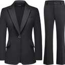 Women's Suit 2 Piece Set Pinstripe Blazer and Bootcut Dressy Pants Set for Work Office Business Outfits (X-Large, Black)