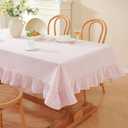 meioro Striped Ruffled Tablecloth Square Spring Cotton Blend Stripe Table Cloth with Tassel, Farmhouse Washable Wrinkle Free Heavy Table Cover for Valentines Day Outdoor Picnic Party, Pink, 36''x36''