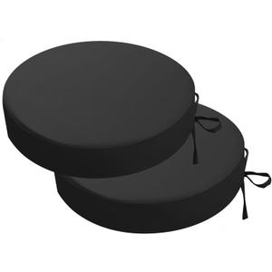 idee-home Outdoor Bistro Chair Cushions, 15x15x 3 Thick Outdoor Round Seat Cushions Set of 2 with Ties, Waterproof Round Patio Furniture for Garden (Black)