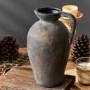 PORCER Antique Rustic Ceramic Vase, 9.3 Inch Tall Large Terracotta Vase with Handle, Vintage Farmhouse Pottery Vase for Home Decor, Living Room, Entryway, Wedding, Thanksgiving - Black Bronze