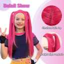FantaLook Long Straight Hot Pink Cosplay Wig with 2 Ponytails for Women Halloween Party Costume