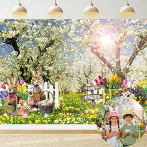 Spring Easter Photography Backdrop 7x5FT Flowers Lawn Natural Scenery Easter Background Spring Baby Shower Birthday Party Decorations Photo Props