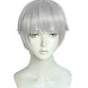 ANOGOL Wig Cap+Short Silver Cosplay Wig Men Synthetic Grey Hair with Bangs Short Silver Grey Wigs with Bangs Costume Wig for Halloween Anime Cosplay Light Gray Wigs for Men Women Party Event