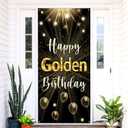 Labakita Happy Golden Birthday Banner, Golden Birthday Door Banner Decorations, 5th 6th 21st 24th 25th 28th 30th 50th 60th Bday Party Sign