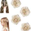 WNYUJOY Baby Girls Floral Hair Bows Clips, 4Pcs Glitter Gold Flower Hair Barrettes Alligator Clips, Hair Accessories for Toddlers Kids Teens