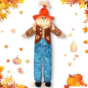 Marsui 1 Pcs 59" Large Outdoor Scarecrow Fall Harvest Thanksgiving Halloween Decoration, Life Size Standing or Sitting Scarecrow Outside Decor for Autumn Garden Yard Porch (Boy)