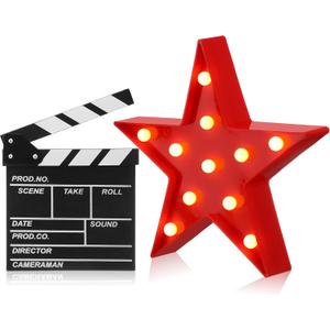 Tuanse 2 Pcs Movie Night Supplies Movie Theater Decor Film Clapper Board Accessory and Marquee Light LED Star Sign Props for Moving Night Decorations Party Supplies