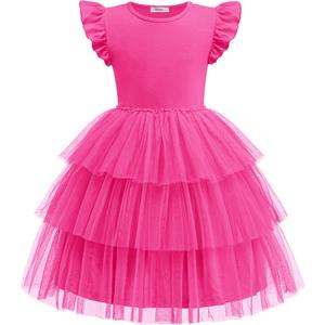 Arshiner Toddler Tutu Dress Girls Fluffy Tiered Summer Dresses Cute Party Tulle Sundress for Kids 2-7Y (5-6 Years, Hot Pink)