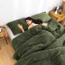 COTTEBED Reversible Sherpa Comforter Set for Kids Winter - Fuzzy Shaggy Soft Bed Washed Polycotton Warm Fleece Down Alternative Comfort and Sham (Dark Olive Green, Twin/Twin XL)