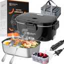 Annie & Mia Design 50-Ounce Electric Lunch Box for Adults, Portable Food Warmer for men Heated Lunch Box for Adults, Home/Car/Office/Truck Use, Lonchera Elctrica Porttil (1.5L Single Container, Black)