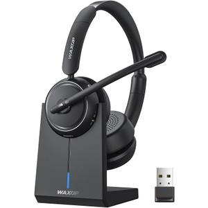 Wireless Headset with Mic for Work, Bluetooth Headset with Microphone Noise Cancelling & Mute Button, 65H Talk Time, Comfortable Wireless Headsets for Work/Call Center/Computer/Laptop/Calls