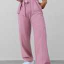 Women's Wide Leg Pants Y2K Trendy Elastic Waist Track Pants Baggy Tie Knot Trousers with Zipper Pockets Streetwear Casual (M)