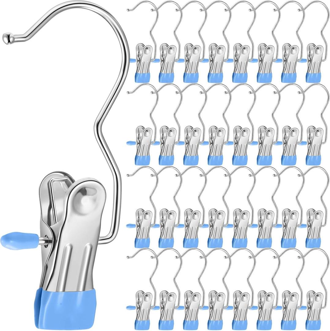 Yinder 250 Pcs Boot Hangers Clips Laundry Hooks Hanging Stainless Steel Clothes Pins Portable Clip Hangers for Closet Travel Socks Pants Handbags Hats Towels (Blue)
