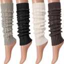 Leg Warmers for Women, Winter Knee High Cable Knit Warm Long Boot Socks for 80s Accessories Party Yoga Dance (Multi)
