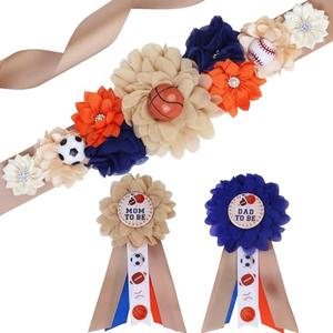 Cheerupp Sport Baby Shower Maternity Sash Kit - Soccer Basketball Baseball Belly Belt and Mom to Be & Dad to Be Corsage Pins, New Parents Pregnancy Photo Props Party Supplies, Brown