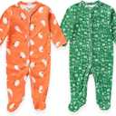 Baby Girls Cotton Footies 2-Pack Long Sleeve Baby Footed One-Piece Jumpsuit (3-6 Months, Ghost)