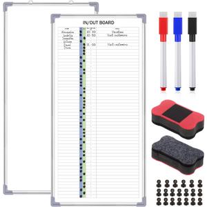 Lincia in and Out Magnetic Dry-Erase Board 36 x 18 Aluminum Framed White Board with Lines 53 Names with Magnetic Dry-Erase Marker, Eraser, and 55 Magnets Wall-Mounted for Office Employee