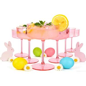 Ciaell 12PCS Plastic Martini Glasses - 10 Oz Pink Disposable Coupe Glasses with Stem - Heavy Duty Margarita Cups for Bars, Cocktails, Whiskey, Parties & Wedding & Easter