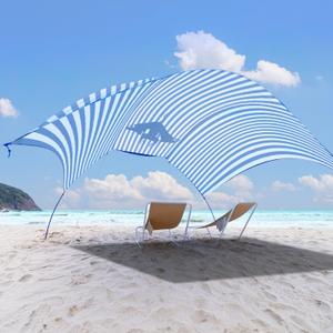 Beach Wind-Powered Shade Canopy, Portable Sun Shelter Tent, UPF 50+ UV Protection, Lightweight, Easy Set Up, 150 Sq. Ft. of Shade for up to 6 People, Regatta Manta Rays, 150 square feet